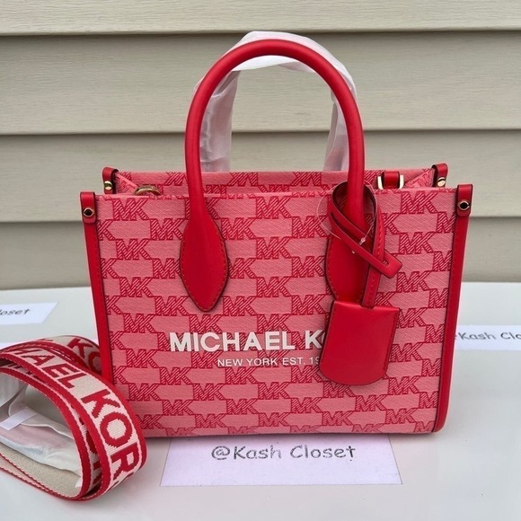Michael Kors Mirella Tote Small Shopper Top Zip Handbag Crossbody Bag Grapefruit